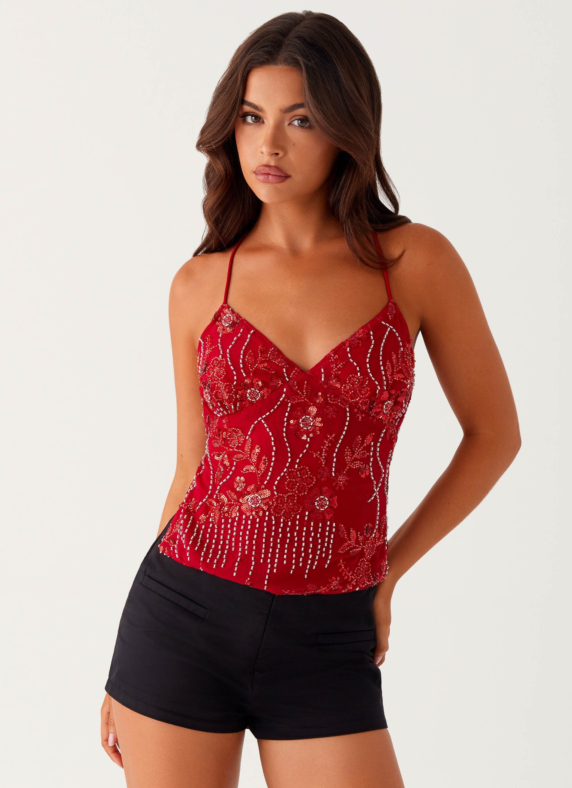 Kira | Top Cami Dos Nu à Sequins
