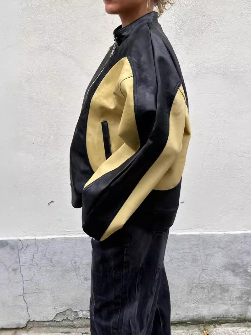 Iris | Veste En Cuir Contrasté