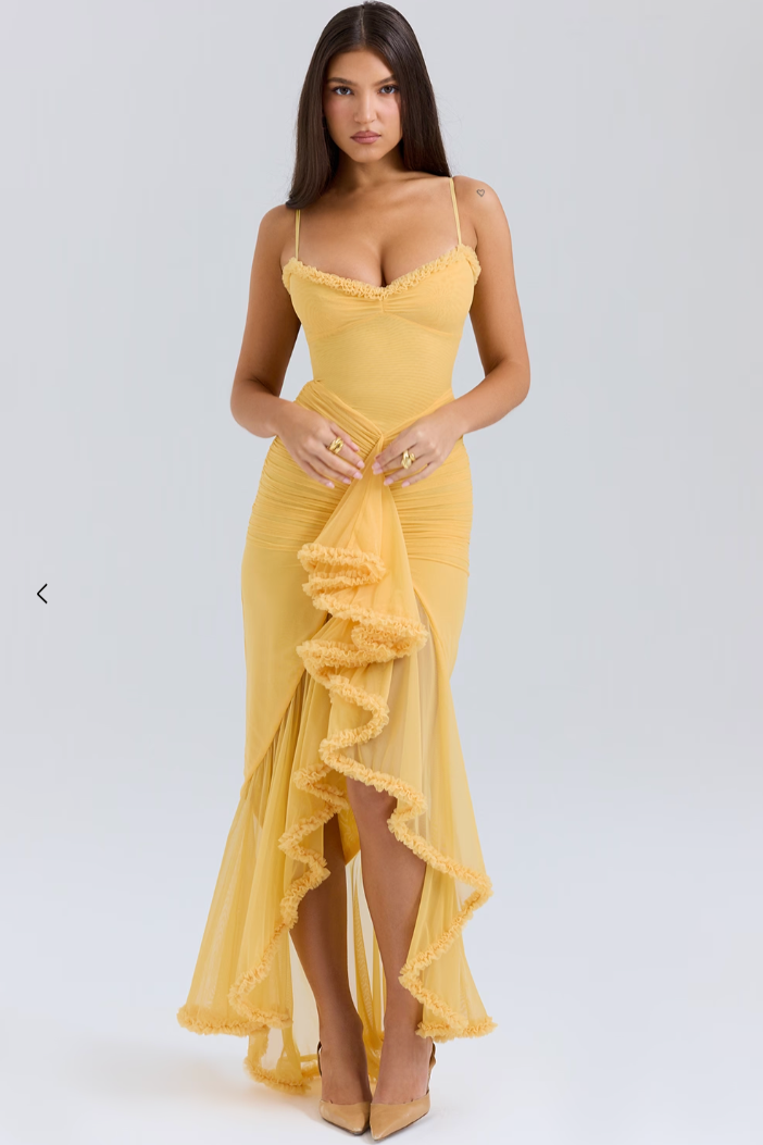 Leah | Robe Longue Fendue à Volants