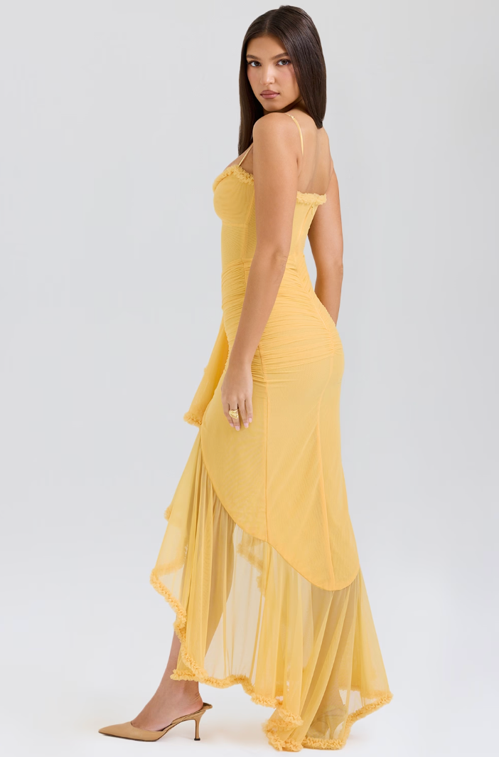 Leah | Robe Longue Fendue à Volants
