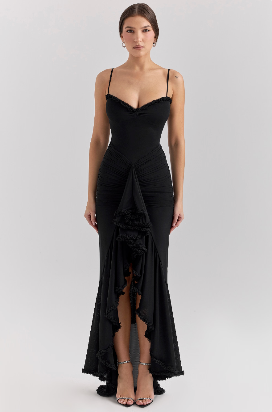 Leah | Robe Longue Fendue à Volants