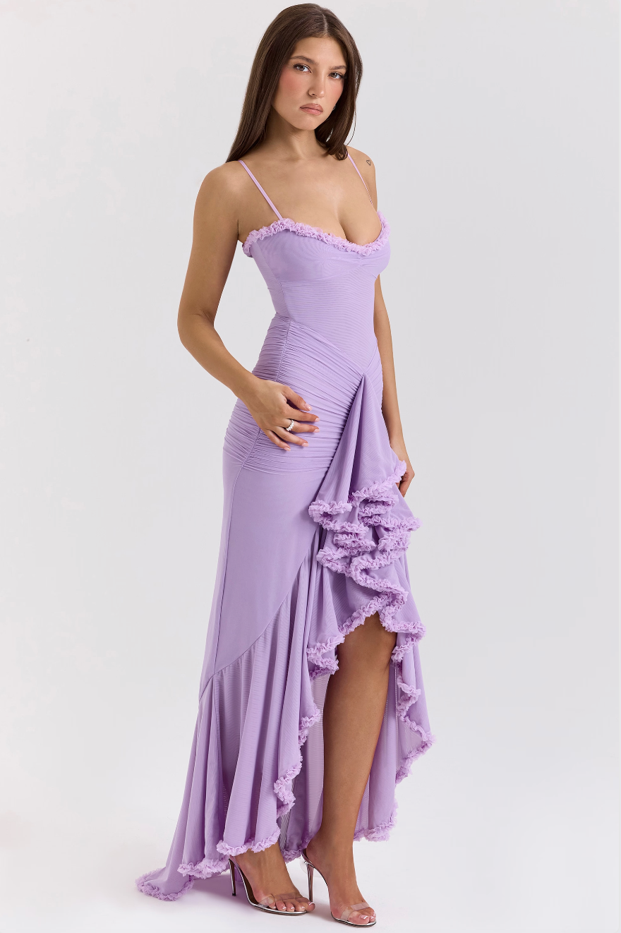 Leah | Robe Longue Fendue à Volants